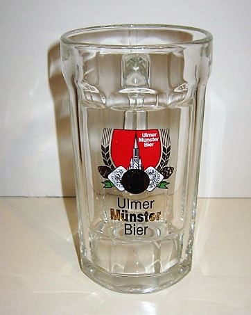 beer glass from the Ulmer  brewery in Germany with the inscription 'Ulmer Minster Bier'