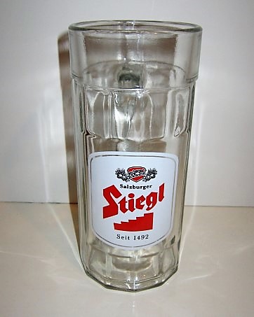 beer glass from the Stiegl brewery in Austria with the inscription 'Salzburger Stiegle Biere Siet 1493'