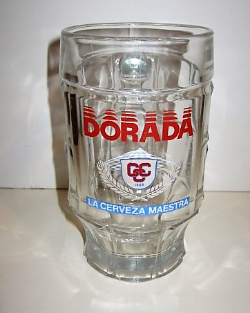 beer glass from the Compania Cervecera de Canarias brewery in Spain with the inscription 'Dorada CCC 1939 La Cerveza Maestra'