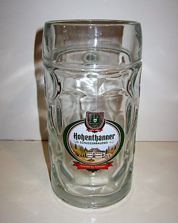 beer glass from the Hohenthanner brewery in Germany with the inscription 'Hohenthanner Schlossbrauerei, Feine Biere Aus Hohenthann'