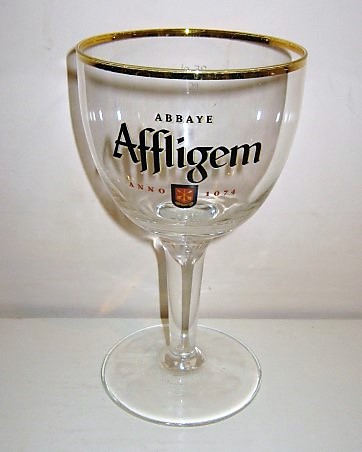 beer glass from the Affligem brewery in Belgium with the inscription 'Affligem Abbaye Anno 1074'