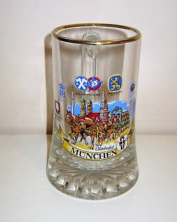 beer glass from the Miscellaneous brewery in Germany with the inscription 'Munchen Oktoberfest, Various German beer brands'