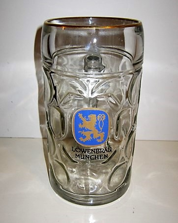 beer glass from the Lowenbrau brewery in Germany with the inscription 'Lowenbrau Munchen'