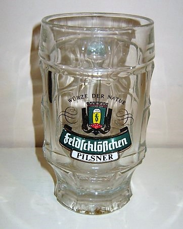 beer glass from the Feldschlsschen Braunschweig brewery in Germany with the inscription 'Feldschlobchen Pilsner Worze Der Natur'