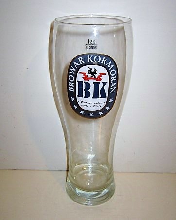 beer glass from the Browar Kormoran brewery in Poland with the inscription 'Browar Kormoran BK'