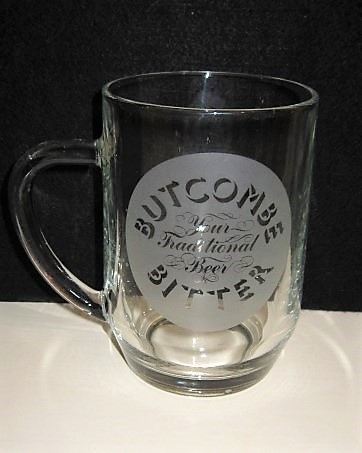 beer glass from the Butcombe brewery in England with the inscription 'Butcombe Bitter Your Traditional Bitter'