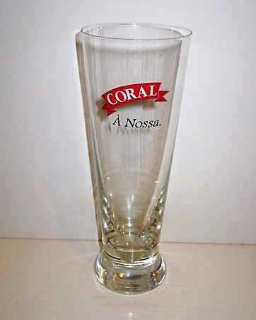 beer glass from the Empresa De Cervejas Da Madeira brewery in Portugal with the inscription 'Coral A Nossa'