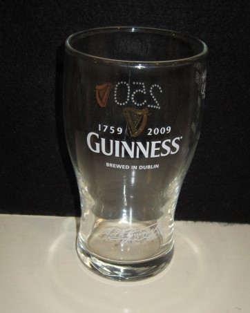 beer glass from the Guinness  brewery in Ireland with the inscription 'Guinness 1759-2009 Brewed In Dublin'