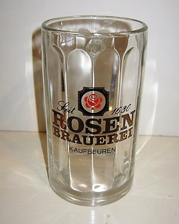 beer glass from the Rosenbrauerei Pneck brewery in Germany with the inscription 'Rosen Brauerei Seit 1630 Kaufbeuren'