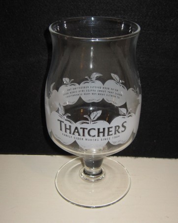 beer glass from the Thatchers brewery in England with the inscription 'Thatchers Family Cider Makers Since 19.4'