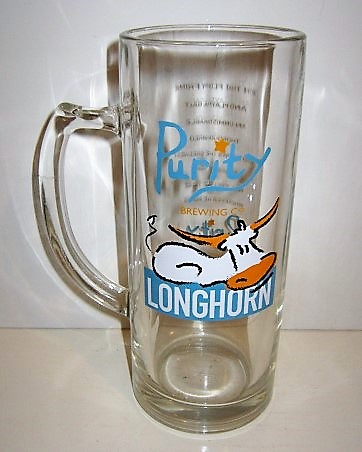 beer glass from the Purity brewery in England with the inscription 'Purity Brewig Co, Longhorn'