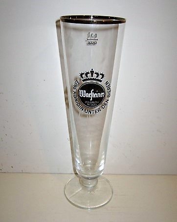 beer glass from the Warsteiner brewery in Germany with the inscription 'Warsteiner Premium Verum Eine Konigin Unter Den Bieren'