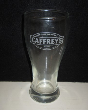 beer glass from the Caffrey's brewery in Northern Ireland with the inscription 'Caffrey's Genuine Draught, Est 1897 Thomas Caffrey Brewing Company'