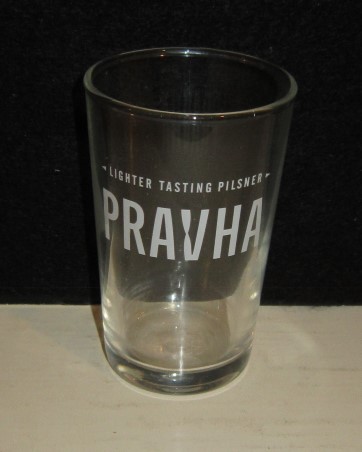 beer glass from the Staropramen brewery in Czech Republic with the inscription 'Pravha Lighter Tasting Pilsner'