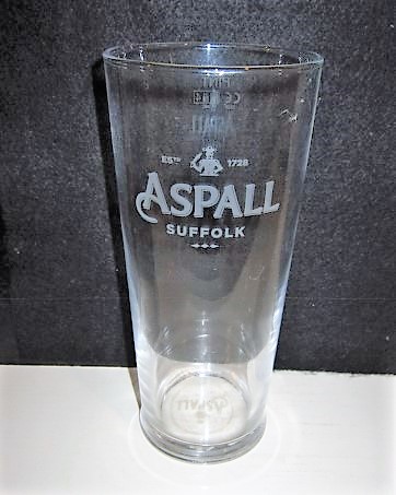 beer glass from the Aspall brewery in England with the inscription 'Est 1728 Aspall Suffolk'