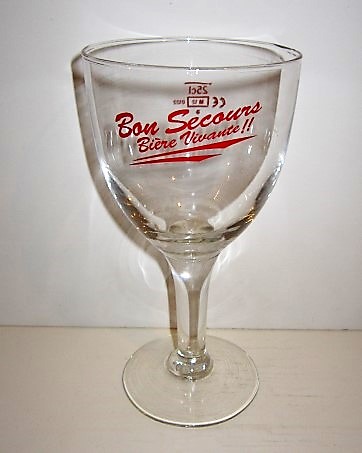 beer glass from the Caulier brewery in Belgium with the inscription 'Bon Secours, Biere Vivante!!'