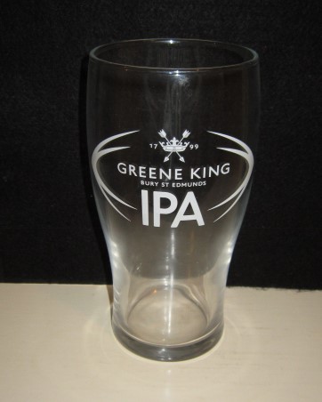 beer glass from the Greene King brewery in England with the inscription 'Greene King IPA Bury St Edmunds'