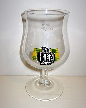 beer glass from the Du Bocq brewery in Belgium with the inscription 'Mac Ben Scotch Ale'