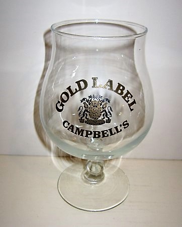 beer glass from the InBev brewery in Belgium with the inscription 'Gold Lable Campbell's'