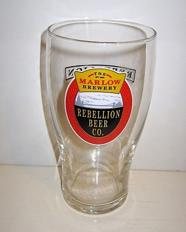 beer glass from the Rebellion brewery in England with the inscription 'The Marlow Brewery, Rebelion Beer Co'
