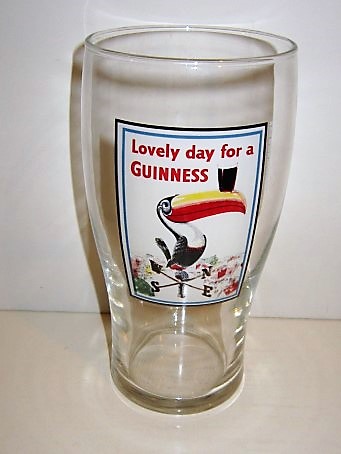 beer glass from the Guinness  brewery in Ireland with the inscription 'Lovely Day For A Guinness'