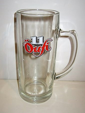 beer glass from the Oufi brewery in Switzerland with the inscription '11 Oufi'