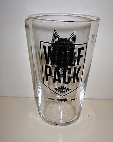 beer glass from the Wolf Pack brewery in England with the inscription 'Wolf Pack Pilsner'