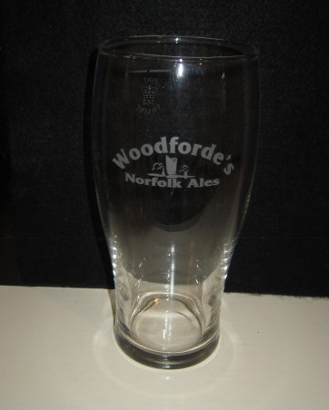 beer glass from the Woodforde's  brewery in England with the inscription 'Woodforde's Norfolk Ales'