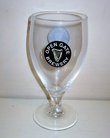 beer glass from the Guinness  brewery in Ireland with the inscription 'Open Gate Brewery'