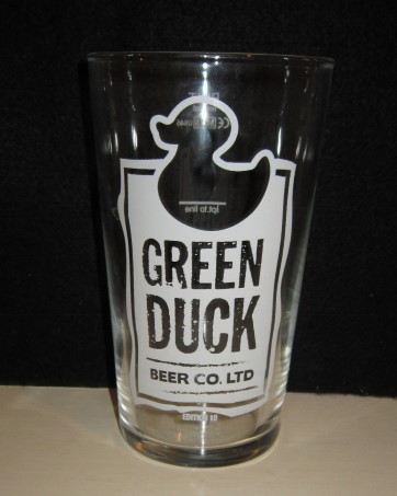 beer glass from the Green Duck  brewery in England with the inscription 'Green Duck Beer Co LTD Editio 10'