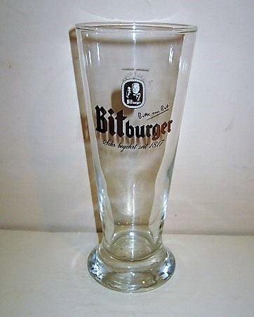 beer glass from the Bitburger brewery in Germany with the inscription 'Bitburger Sehr Begehrt Seit 1817'