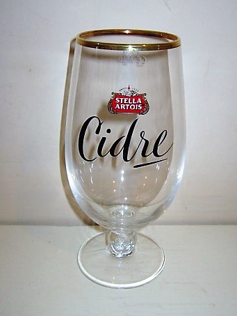 beer glass from the Stella Artois brewery in Belgium with the inscription 'Anno 1366 Stella Artois Cidre'