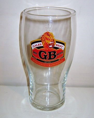 beer glass from the George Gale brewery in England with the inscription 'Best GB Bitter, Gales Best, Horndean Hampshire'