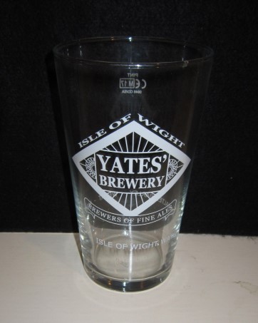 beer glass from the Yates brewery in England with the inscription 'Yates Brewery Isle Of Wight Brewers Of Fine,  Ale Isle Of Wight Water-Floor Malted Barley-Wheat-Hops-Yeast'