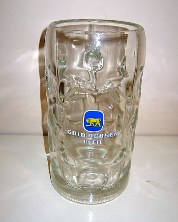 beer glass from the Gold Ochsen Ulm brewery in Germany with the inscription 'Gold Ochsen Bier'