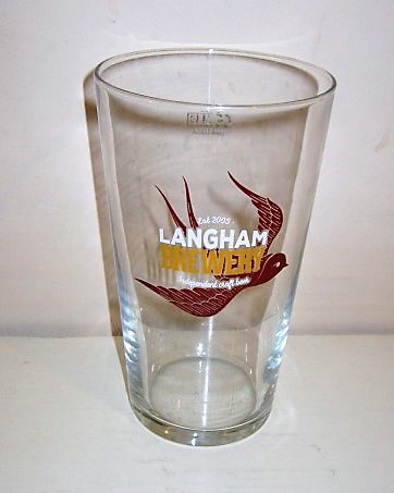 beer glass from the Langham brewery in England with the inscription 'Langham Brewery EST 2005 Independent Craft Beer'