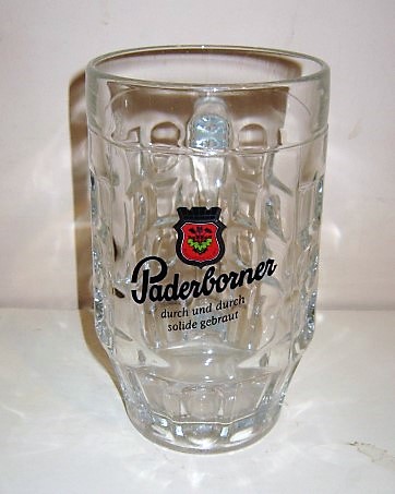 beer glass from the Paderborner brewery in Germany with the inscription 'Paderborner, Durch Und Durch Solide Gebraut'