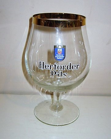 beer glass from the Herforder  brewery in Germany with the inscription 'Herforder Pils Brauerei Felsenkeller Herford'