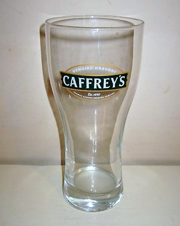 beer glass from the Caffrey's brewery in Northern Ireland with the inscription 'Caffrey's Genuine Draught EST 1897 Thomas Caffery Brewing Company'