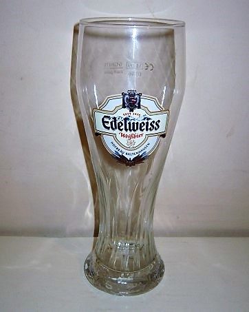 beer glass from the Zipfer  brewery in Austria with the inscription 'Edelweiss Weisbier Seit 1475 Hofbrau Kaltenhausen'