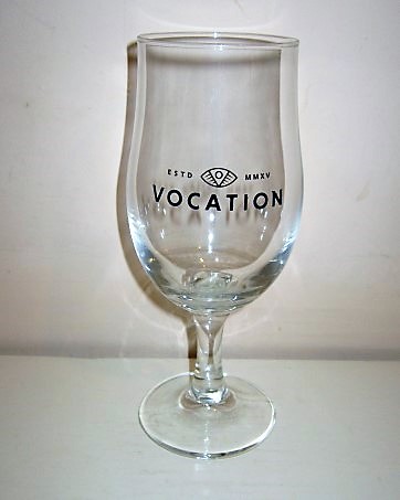 beer glass from the Vocation brewery in England with the inscription 'ESTD MMXV Vocation'
