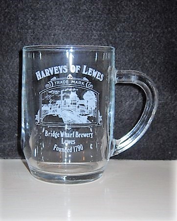 beer glass from the Harvey & Son brewery in England with the inscription 'Harveys Of Lewes Bridge Wharf Brewery Lewes Founded 1790'
