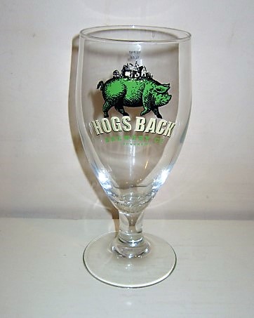 beer glass from the Hogs Back brewery in England with the inscription 'Hogs Back Brewery Co Tongham'