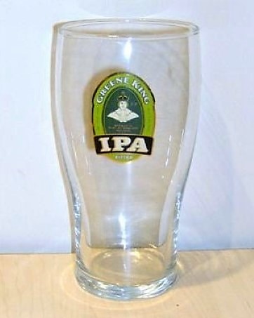 beer glass from the Greene King brewery in England with the inscription 'Greene King IPA Bitter'