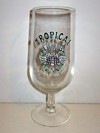 beer glass from the Compania Cervecera de Canarias brewery in Spain with the inscription 'Tropical Las Palmas De Gran Canaria'