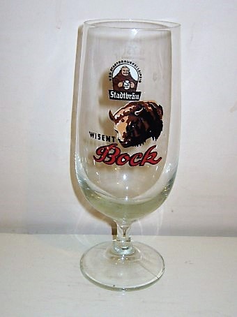 beer glass from the Stadt  brewery in Germany with the inscription 'Stadtbrau Wisent Bock Veb Stadtbrauerei Leipzig'