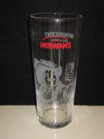 beer glass from the McEwan's brewery in Scotland with the inscription 'Raising A Glass Since 1856 McNificent'