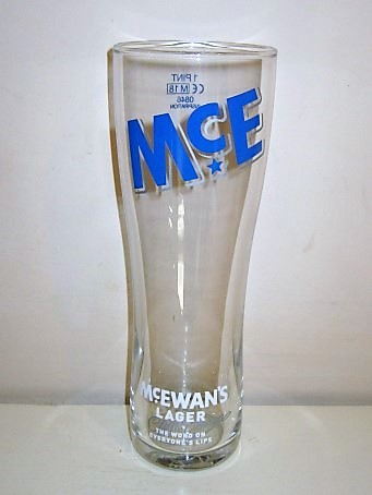 beer glass from the McEwan's brewery in Scotland with the inscription 'McE McEwan's Lager The Word On Everyone's Lips'