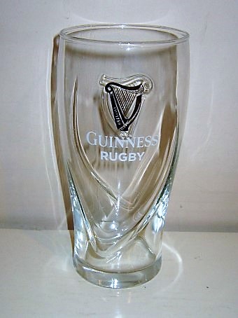 beer glass from the Guinness  brewery in Ireland with the inscription 'Guinness Rugby'
