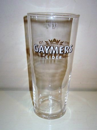beer glass from the Matthew Clark  brewery in England with the inscription 'Gaymers Cider EST 1770'